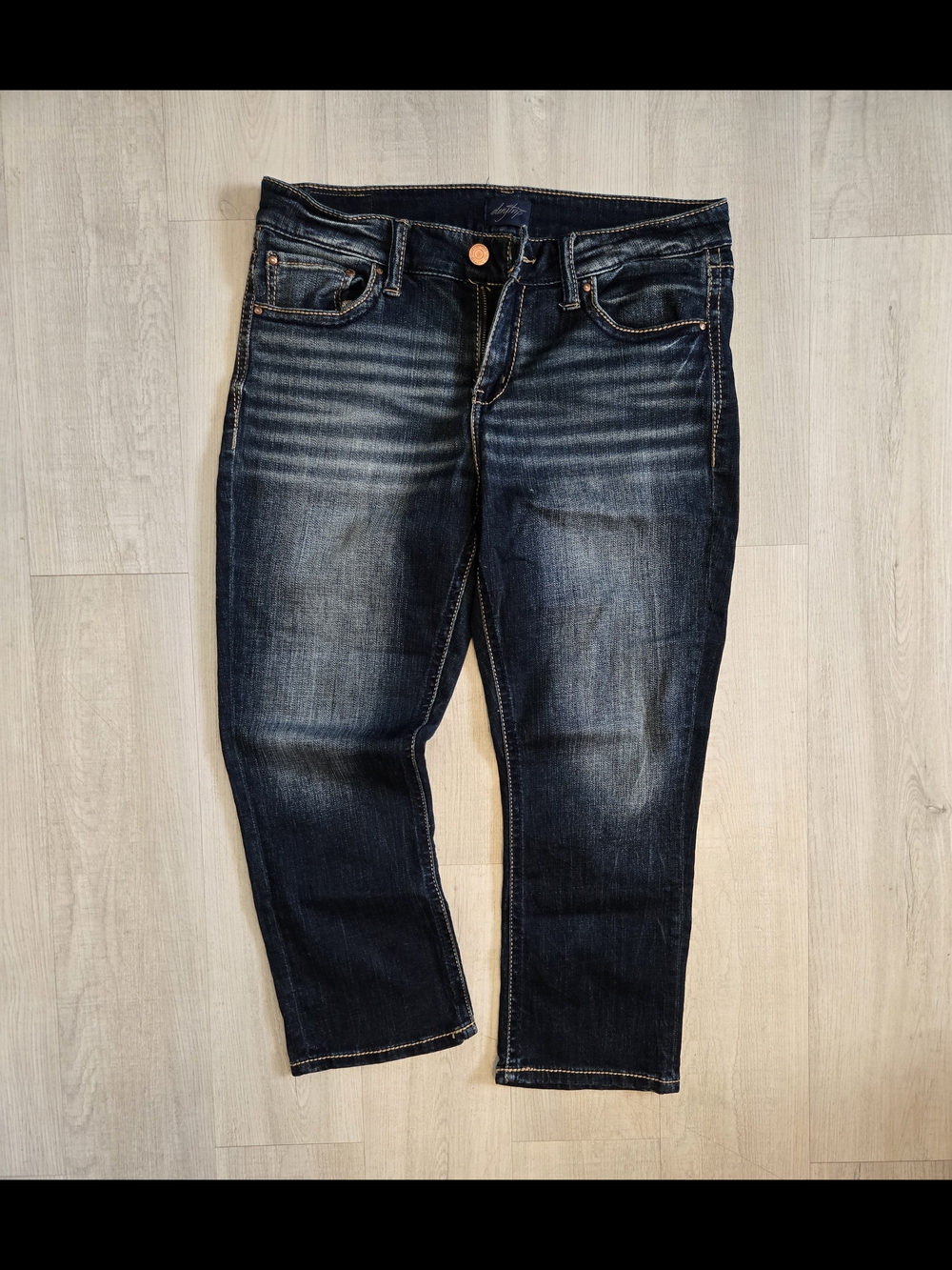 Daytrip Dark Blue Straight Leg Cropped Jeans with Copper Buttons - Picture 2 of 3
